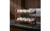Two-Tier Mug Rack Space-Saving Wood and Steel Cup Organizer Countertop Mug Holder