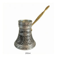 Long Handle Turkish Coffee Pot Flared Body Ibrik Coffee Brewer Metal Finish Kitchenware Silver-Toned