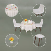 6 Pieces Dollhouse Dining Room Furniture Set Realistic Dollhouse Table and Chairs Miniature Table with Skirt Long-Lasting