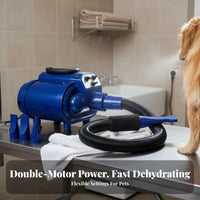 Twin Motor Pet Blower Fast Dehydrating High Airspeed Dog Dryer With Heater Heavy Duty Pet Grooming Dryer