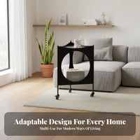 Minimalist Design Rolling Corner Table with Cutouts Small Footprint Rolling Storage Mobile Unit Multi-Purpose Nightstand Space-Saver for Apartment Dwellers, Homeowners, Students, Living Room, Bedroom, Paleice