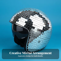Sparkling Light Effect Disco Ball Helmet Retro Design Mirror Tile Helmet with Visor Eye-Catching Mirror Mosaic Headgear Handmade for Performers, DJs, Nightclubs, Parties, Festivals, Photo Shoots