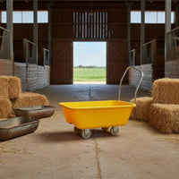 Large Capacity 4 Wheel Feed Wagon Plastic Hopper Wagon Leak Proof Farm Equipment Single-Piece Molding for Livestock Breeders, Farmers, Stable, Warehouse, Garden
