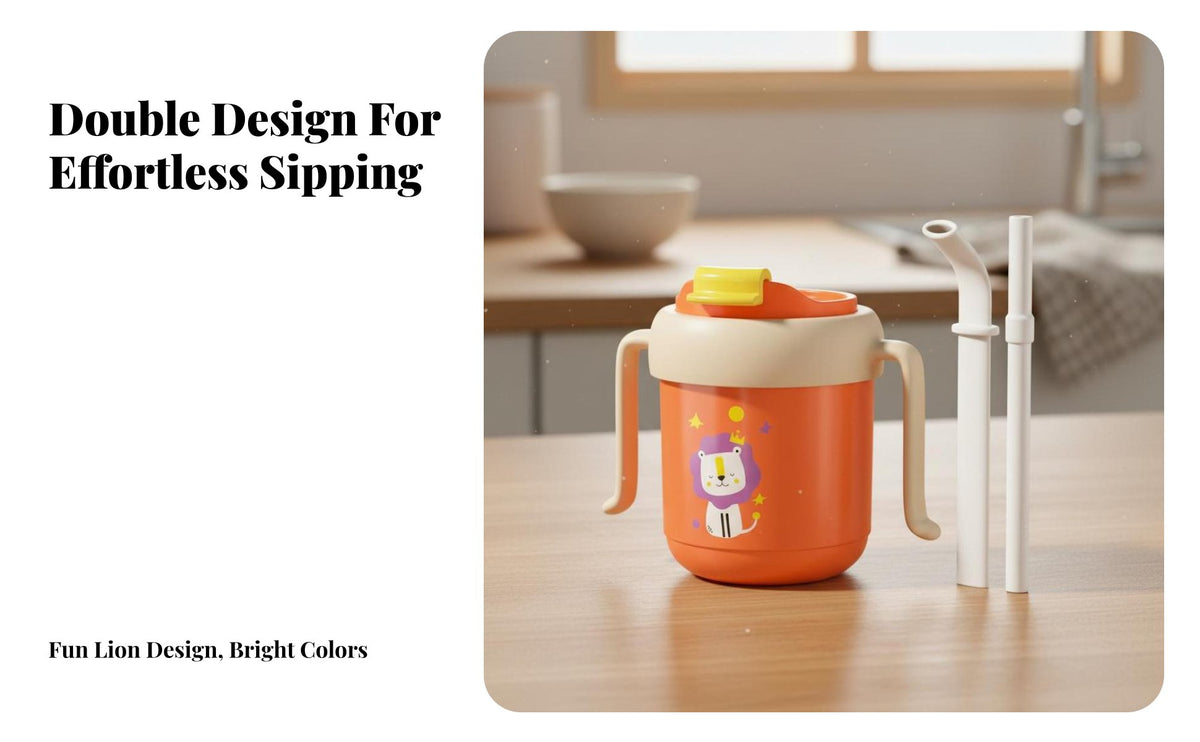 Double-Layer Insulation Stainless Steel Toddler Cup with Handles Safe Insulated Straw Sippy Cup Leak Proof for Mealtime, Travel, Daycare