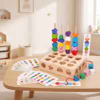 Shape Sorting Box with Lacing Strings Wooden Shape Sorter Lacing Toy Child-Led Stacking Toy Educational for Preschoolers