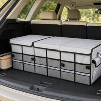Car Trunk Storage Box with Lid Foldable Collapsible Trunk Organizer with Dividers Auto Cargo Organizer Large Capacity Spacious