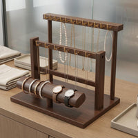 uncoveredFrame Wood Jewelry Display Rack Desktop Two-Tier Jewelry Organizer Gold-Tone 2 Tier T-Shaped Bar Display Wooden