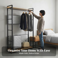 Nordic Design Freestanding Wardrobe Unit Freestanding Wardrobe with Shelves Multi-Tier Shelving Garment Rack Heavy-Duty for Apartment Dwellers, Renters, Homeowners, Walk-in Closet, Dressing Room