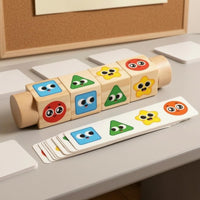 Picture Cards Wooden Rotating Puzzle Smooth Wood Matching Block Toy Fine Motor Skills Cartoon Face Puzzle Logical Thinking