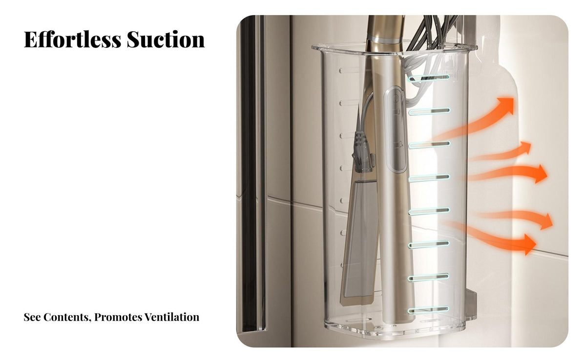 Suction Cup Waving Iron Holder Space-Saving Wall Mounted Hair Straightener Rack Strong Adhesion Washroom Vanity Organizer for Women, Adults, Washroom