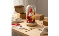 Good Luck Charm DIY Fortunate Cat Cloche Kit Beginner Friendly Beckoning Cat Preserved Flower Display LED Lights Maneki-Neko Light-up Dome for Crafters, Beginners, Team Building Activity, Shop Opening Gift, Office Decor