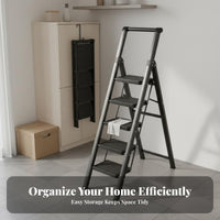 Foldable Design Folding Step Ladder Space-Saving Portable Step Ladder Wide Steps Heavy Duty for Homeowners, DIY Enthusiasts, Seniors, Indoor, Kitchen, Office, Garage