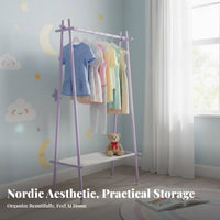 Freestanding Triangular Frame Clothes Rack with Shelf Multifunctional Garment Stand Multi-Functional Clothing Organizer Space-Saving for Children, Pet Owners, Playroom, Nursery, Entryway, Living Room