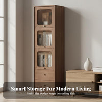 Glass Door Display Cabinet Multi-Functional Floor Standing Storage Cabinet Sturdy Construction Tall Narrow Bookcase for Collectors, Living Room