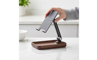 Phone Stand with Wood Base Stable Wooden Phone Stand Portable Holder with Tray for Office