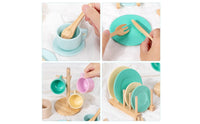 Wooden Play Dishes Set Pastel Pretend Play Tableware Toy Dishes with Stand, for Kids