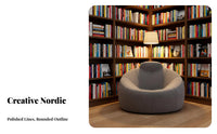Nordic aesthetic Pumpkin-Shaped Sofa Statement Piece Upholstered Armchair Creative Design Accent Chair Small Space Solution for Apartment Dwellers, Business Owners, Reception Area, Hotel Lobby, perusing alcove, Bedroom