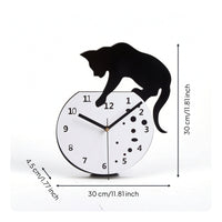 Wall Clock with Cat Silhouette Artistic Cat Silhouette Wall Clock Decorative Timepiece for Office, Cafe