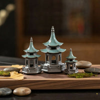3 Pieces Open-Sided Hexagonal Pavilion Ornament Raised Platform Pagoda Roof Ornament Architectural Style Mini Landscape Piece