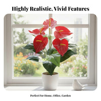 Artificial Red Anthurium Plant Realistic Appearance Artificial Anthurium Flower Low Maintenance Fake Flamingo Flower Bouquet for Reception Area, Hotel
