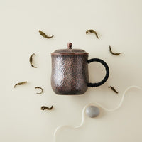 Thickened Wall Handmade Pure Copper Teacup Coating-Uncoated Pure Copper Teacup Reusable Drinkware Anti-Scald Handle for Office, Bar