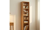 Solid Wood Bookshelf Freestanding Slim Floor Bookcase Storage Shelf Standalone Standing Furniture Adjustable Shelves