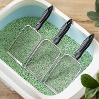 Litter Scooper and Sifter with Pooper Lifter, Stainless Steel Fine Mesh Scooper, Deep Rectangular Shape with Ergonomic Grip for Cat Litter Box