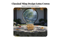 Lotus Flower Hair Crown Color-Preserving Chinese Design Headdress Three-Dimensional Alloy Flower Hair Pin Set for Performances, Festivals