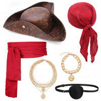 6 Pieces Halloween Pirate Accessory Set with Hat Layered Pirate Costume Accessories Theatrical Soft for Cosplayers