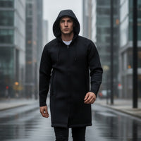 Water-Resistant Hooded Coat Wind-Blocking Neoprene Jacket Minimalist Hooded Jacket with Pockets Warm for Commuting