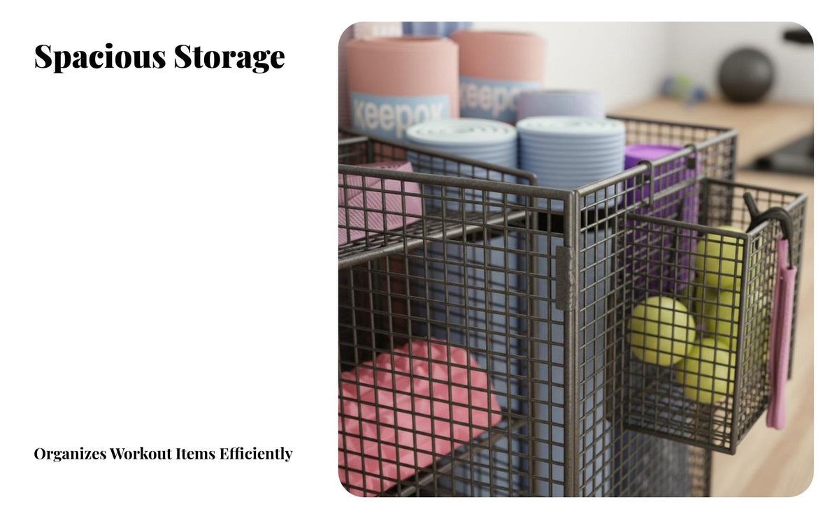 Exercise Mat Storage Rack With Wheels Rolling Fitness Equipment Organizer Versatile Home Gym Storage Cart for Garage