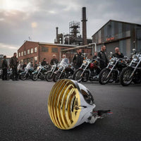 Motorcycle Headlight Distinctive Appearance Retro Grille Headlight High/Low Beam Vintage Motorcycle Front Light for Cruiser Bike Riders
