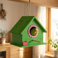 Hinged Roof Bird Boxes for Gardens UK, Pre Assembled Birdhouse for 2 Parakeets, Bird Houses for Garden with Perch and Feeder, Wooden Nest Box