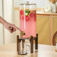 Drink Dispenser with Tap 2 Pack, Glass Water Beverage Dispenser with Wood Stand and Lid, Large Capacity Iced Tea Server for Parties and Buffets