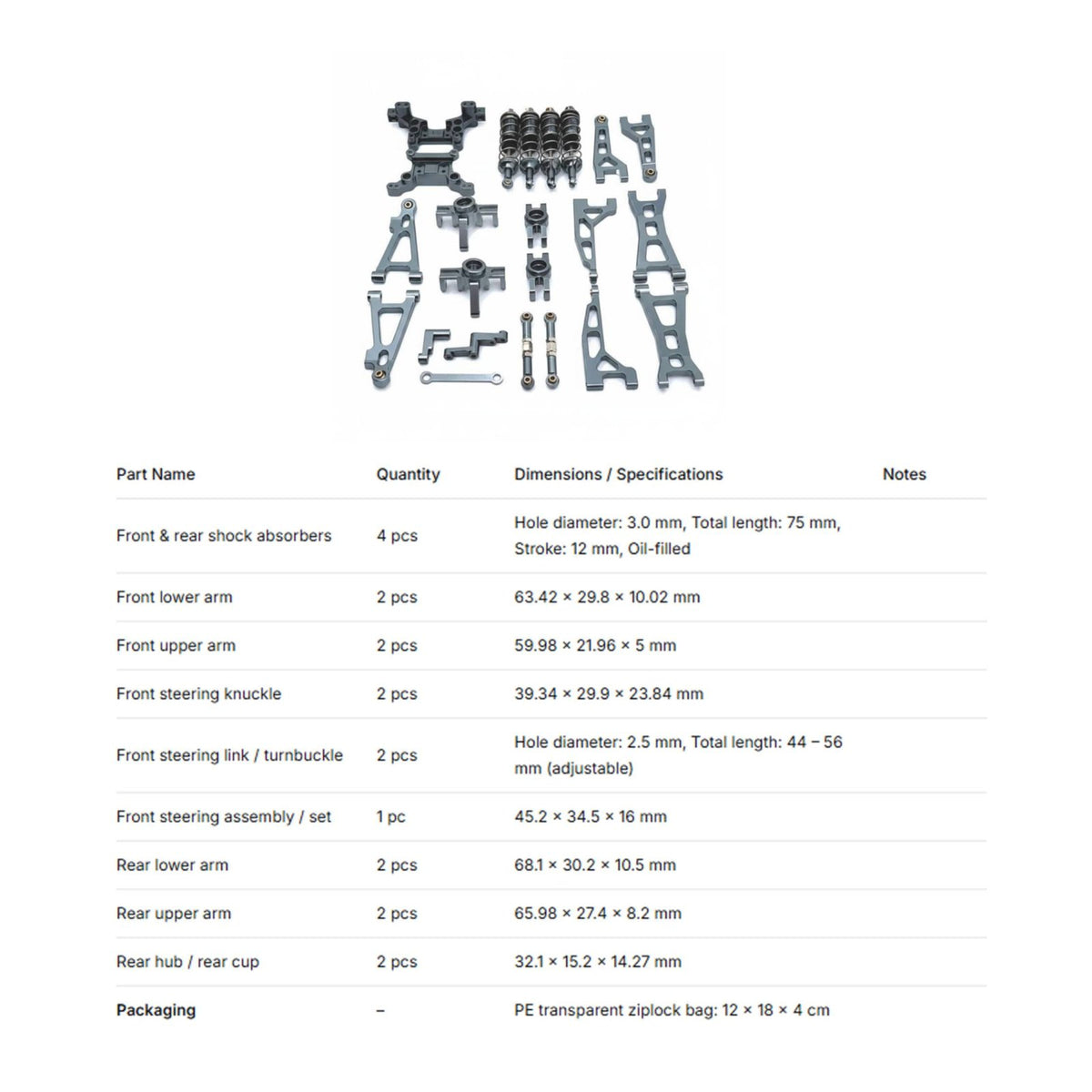 RC Car Metal Upgrade Kit Upgraded Aluminum Alloy Swing Arm Set High Strength Aluminum Suspensions Parts Set For