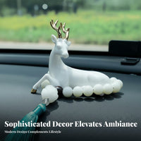 High-End Design Car Dashboard Deer Ornament Jade Porcelain Texture White Deer Figurine Golden Antlers Compact Size for Women, Center Console