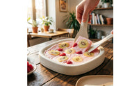 Rolled Ice Cream Maker with Scrapers Manual Rolled Dessert Maker Food-Grade Yogurt Frying Tray with Scrapers for Families, Parties