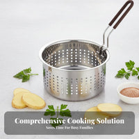 Deep Fryer Basket Multi-Functional Stainless Steel Pasta Strainer Perforated Cooking Basket Multipurpose Kitchen Utensil