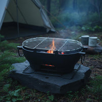 Long-Lasting Oval Barbecue Roasting Pan Multi-Functional Cast Iron Charcoal Grill Removable Grate for Backyard, Patio