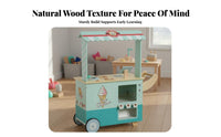Portable with Wheels Wooden Ice Cream Cart Encourages Creativity Kids Ice Cream Stand Playset Develops Social Skills children's Dessert Shop Toy Educational for Preschoolers, Toddlers, Girls, Preschool, Kindergarten, Playroom, Daycare