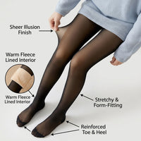 Fleece Lined Thermal Leggings for Women with Fake See-Through Design for Cold Weather, Tights with Insulated Inner Layer