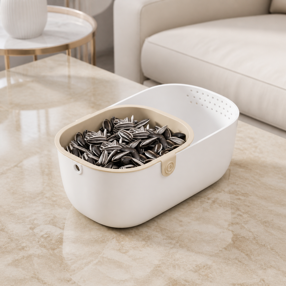 Snack Bowls, Double Layer Snack Serving Bowls, 21.5x12.3x8cm Thickened Design for Living Room, Movie Night Bowls with Drainage