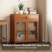 Floor-Standing Multi-Tier Bookshelf with Doors Simple Design Bookshelf with Lower Cabinet Storage Unit for Book Lovers, Homeowners, Collectors, Living Room, Home Office, Study, Bedroom