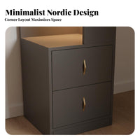 Multitier Design Smart Bedside shelving unit Lockable Drawer Nightstand with Hutch Space-Saving Bedroom Furniture data port Ports for Apartment Dwellers, Students, gadget aficionados, Dorm Room, Home Office