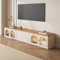 TV Cabinet with Glass Doors Floor-Standing TV Stand Wooden Media Console for Living Room