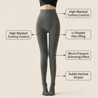 Fleece Lined Tights for Women with Vertical Stripe Pattern, Thermal Leggings for Autumn Winter Outdoor Wear
