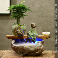 禅意家居桌面流水小鱼缸客厅招财风水轮喷泉摆件创意水景装饰礼品