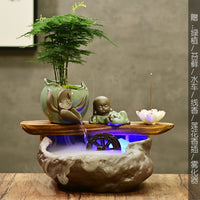 禅意家居桌面流水小鱼缸客厅招财风水轮喷泉摆件创意水景装饰礼品