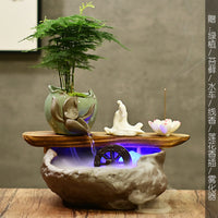 禅意家居桌面流水小鱼缸客厅招财风水轮喷泉摆件创意水景装饰礼品