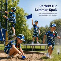 Kids Camouflage Summer Outfit Set for Boys and Girls - Short Sleeve Top, Shorts/Skirt, and Hat
